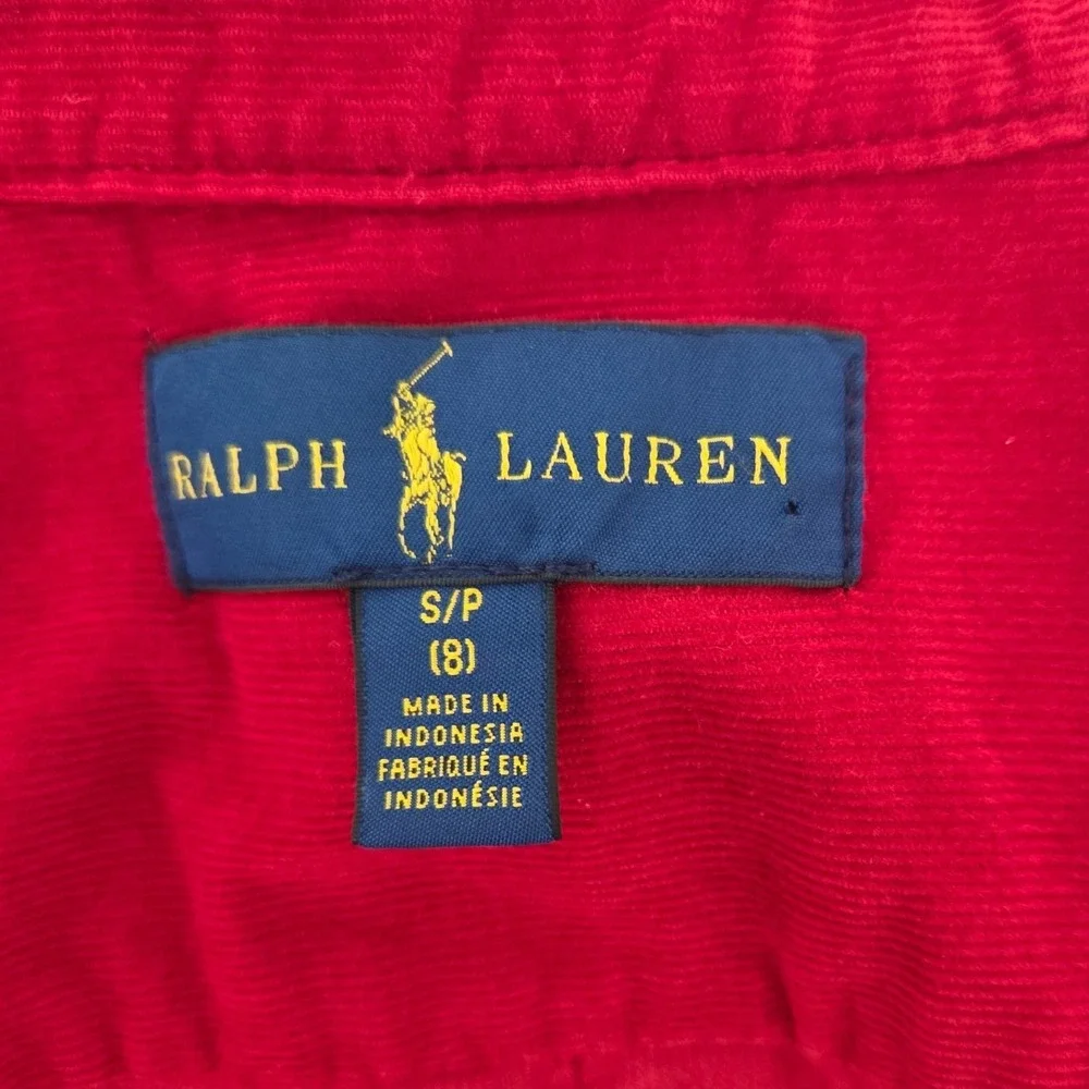 Ralph Lauren Kids Red Corduroy Button Down Shirt Elbow Patches Size 8 S/P
